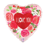 Heart-shaped I love you balloon with pink floral pattern