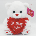 White teddy bear holding a red heart with "I Love You" text