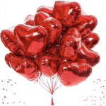 Cluster of red heart-shaped balloons on white background