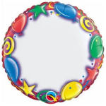 Colorful balloon wreath with stars, hearts, and swirls