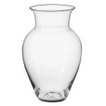 Clear glass vase with a wide flared rim and rounded body
