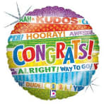 Round multicolor congratulations balloon with large text