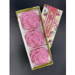 Box of three pink rose-shaped soaps