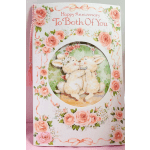 Anniversary card with pink roses and a teddy bear illustration