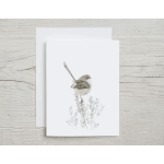 Greeting card with a watercolor bird and pale foliage