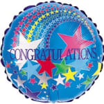 Blue congratulatory balloon with colorful stars