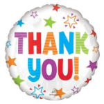 Round thank-you balloon with colorful stars