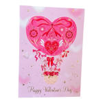 Pink Valentine's Day card with a heart-shaped hot air balloon