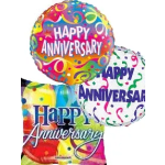 Colorful anniversary balloons with printed messages