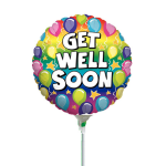 Round balloon with "Get Well Soon" text and colorful balloon graphics