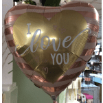 Heart-shaped foil balloon with "I love you" text