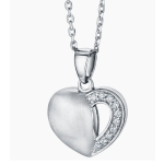 Silver heart pendant necklace with clear stones