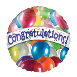 Round balloon bouquet with a "Congratulations!" banner