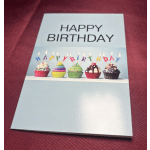 Birthday card with colorful cupcakes and candles