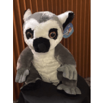 Plush lemur toy with gray, white, and black fur