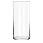 Clear cylindrical glass vase on a white background