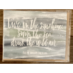 Framed quote print with watercolor stripes and white script text
