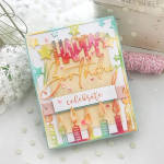 Decorated birthday card with candles and stars