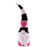 Pink and black felt gnome with a heart on its chest