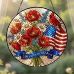 Patriotic Floral Suncatcher, American Flag Cardinal