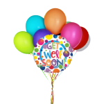 Cluster of colorful balloons with a "Get Well Soon" balloon