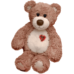 Plush teddy bear with a heart patch on its chest