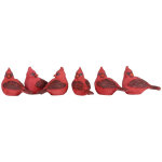 Six red cardinal figurines arranged in a row on a white background
