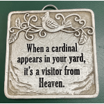 Decorative plaque with a cardinal and a quote about heaven