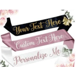 Decorative ribbon banners with customizable text and floral accents