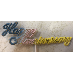 Colorful "Happy Anniversary" sign on a marble-pattern background