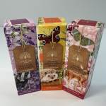 Three decorative soap and hand cream gift boxes with floral and animal illustrations