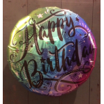 Rainbow birthday balloon with the words "Happy Birthday"