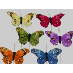 Set of six colorful artificial butterfly picks on wires in assorted bright colors.