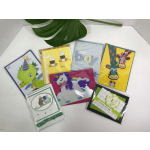 Assorted handmade greeting cards with colorful animal and unicorn designs