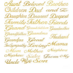 Gold script family relationship words on a white background