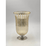 Gold and clear striped decorative vase on a silver base