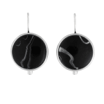 Pair of round black drop earrings with silver hooks