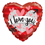 Heart-shaped red balloon with "I love you" text and pink hearts