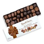 Box of assorted chocolates with a ribbon graphic on the lid