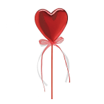 Red heart-shaped balloon on a stick with a ribbon bow