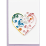 Heart-shaped paper quilling design with a white flower in the center