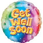 Round rainbow balloon with "Get Well Soon" text