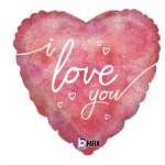 Pink heart-shaped balloon with "i love you" text