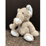 Plush gray elephant stuffed animal with light blue accents