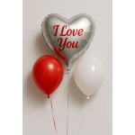 Heart-shaped balloon with "I Love You" and two latex balloons
