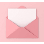 Pink envelope with a white card on a pink background