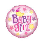 Pink baby girl foil balloon with stars and moon graphic