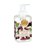 Bottle of dark cherry hand soap with a pump dispenser