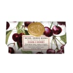 Wrapped bar of dark cherry soap with cherry print