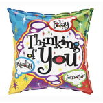Colorful square balloon with "Thinking of You" text